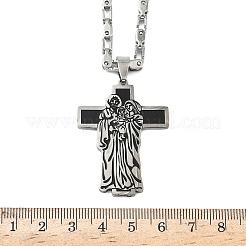 Religione 201 collane con ciondolo a croce della Vergine Maria in acciaio inossidabile smaltato nero&nbsp;NJEW-C104-02A