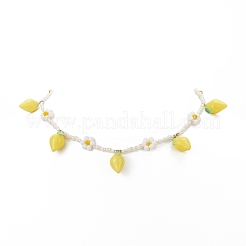 Collana pendente limone in resina con catene di fiori con perline di vetro da donna&nbsp;NJEW-TA00057