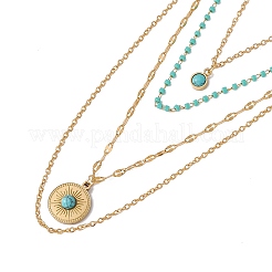 Colgante de sol de turquesa sintética collar de varias capas con cuentas de plástico&nbsp;NJEW-P269-18A-G