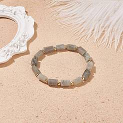 Bracciale elasticizzato con perline a colonna in labradorite naturale&nbsp;BJEW-JB08596-01
