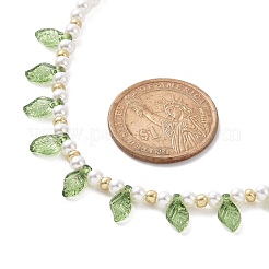 Collier à breloque feuille acrylique avec perle d'imitation perlée pour femme&nbsp;NJEW-JN04138