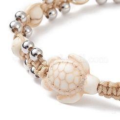 Bracelet de perles tressées rondes en turquoise synthétique (teinte) et en laiton&nbsp;BJEW-TA00189-02