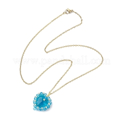 7 pz 7 colori vetro e perline di vetro ciondolo a forma di cuore in acciaio inossidabile 304 collane a catena per donna&nbsp;NJEW-MZ00131