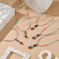 Ensemble de colliers pendentifs ovales en pierres précieuses mélangées naturelles et synthétiques de style 5pcs 5&nbsp;NJEW-JN04123