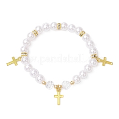 Bracciali elastici in plastica abs perline imitazione perla&nbsp;BJEW-JB11778-01