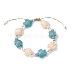 Bracelets ajustables en turquoise synthétique et perles tressées d'hématite non magnétique&nbsp;BJEW-JB13730-01