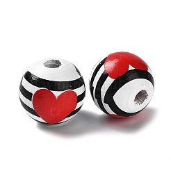 Perles en bois imprimées sur le thème de la Saint-Valentin&nbsp;WOOD-G017-02C