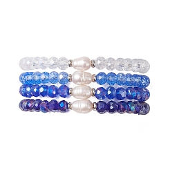 4 pulsera elástica de perlas de agua dulce cultivadas naturales y de vidrio para mujer&nbsp;BJEW-JB13520