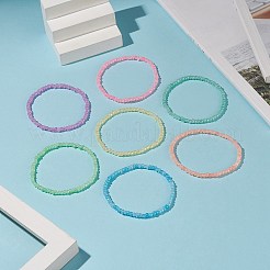 Ensemble de bracelets de cheville extensibles en perles de verre 7pcs 7 couleurs pour femmes&nbsp;AJEW-AN00528