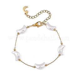 Pulseras de eslabones con cuentas de perlas de imitación y diseño de luna&nbsp;BJEW-JB13906