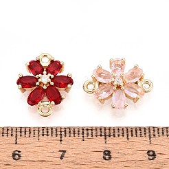Breloques connecteurs en forme de fleur en laiton pavé de zircones cubiques&nbsp;KK-T078-26G