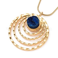 Collar con colgante redondo plano de cuarzo natural con cadena de serpiente de acero inoxidable 304&nbsp;NJEW-K244-06G