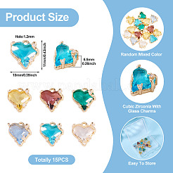 15 pièce en laiton micro pavé de zircone cubique avec breloques en verre&nbsp;KK-TA0001-81