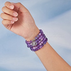 Wickelarmband mit runden Perlen aus natürlichem verwittertem Achat mit Ohm/Aum-Lotus-Legierung&nbsp;AJEW-PH00503-01