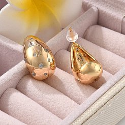 Boucles d'oreilles à tige en laiton avec micro pavé de zircons cubiques transparents en forme de larme&nbsp;EJEW-K286-07G-01