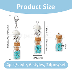 24 pieza de 6 estilos de decoraciones colgantes de turquesa sintética de la serie Ocean&nbsp;HJEW-FH00109