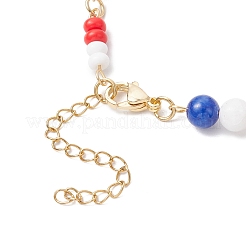 Pulseras con cuentas redondas y cuentas de vidrio de jade amarillo teñido natural para el Día de la Independencia.&nbsp;BJEW-MZ00180-01
