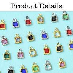 30 Stück 15 Farben quadratische Gestellbeschichtung Messing Glas Charms&nbsp;KK-FS0001-40