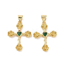 Croix avec fleur en laiton micro pave pendentifs en zircone cubique&nbsp;KK-G435-06G