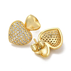 Pendientes de circonita cúbica transparente con pavé de latón en forma de corazón para mujer&nbsp;EJEW-N054-44G