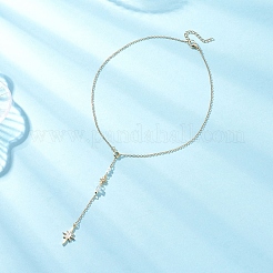 Messing Pavé klar Zirkonia Stern Anhänger 304 Edelstahl Kette Lasso Halsketten für Frauen&nbsp;NJEW-JN05542