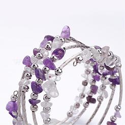 Cinque cicli avvolgere bracciali perline di ametista&nbsp;BJEW-JB02589-05