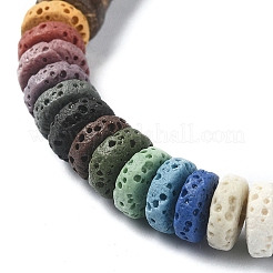 Braccialetto elasticizzato con perline di roccia lavica naturale tinta e rondelle di cocco&nbsp;BJEW-JB09678