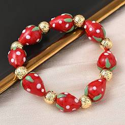 Bracelets extensibles en laiton et perles de verre pour femmes&nbsp;BJEW-F515-06G