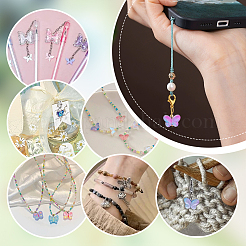 60 pieza de decoraciones colgantes de vidrio con forma de mariposa de 6 colores&nbsp;HJEW-PH01944
