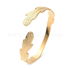 Bracelets manchettes en forme de plume en acier inoxydable 304&nbsp;BJEW-F457-13G