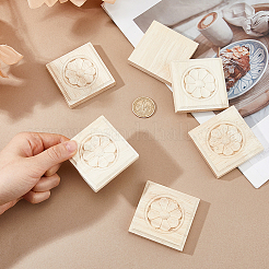 Blocs décoratifs carrés en bois sculpté à motifs floraux&nbsp;WOOD-WH0124-160A