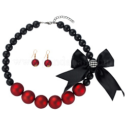 Ensembles de boucles d'oreilles et de colliers pendants en résine à perles rondes de style bohème à la mode&nbsp;FS-WG6B49E-01