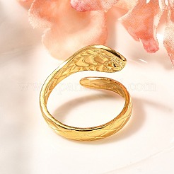 Anello aperto a forma di serpente in acciaio inossidabile smaltato 201 per donna&nbsp;RJEW-A053-05G-01