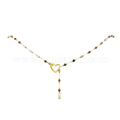 Verstellbare Lariat-Halsketten aus 304 Edelstahl und facettierten runden Edelsteinen&nbsp;NJEW-JN05213
