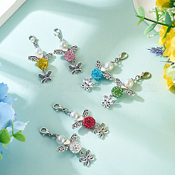 6 pz 6 colori angelo e farfalla lega perline e argilla polimerica pavé strass ciondolo decorazione&nbsp;HJEW-TA00339