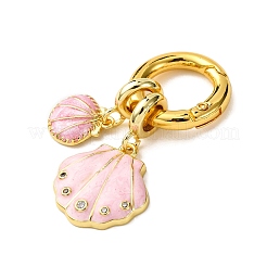 Pendentif en laiton micro pavé de zircons cubiques transparents et émail en forme de double coquille&nbsp;KK-C119-04G-01