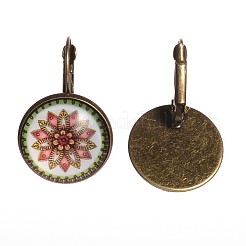 Motif de fleur en laiton cabochon de verre Dormeuses&nbsp;EJEW-JE01721