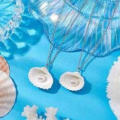 Halsketten mit Anhängern aus natürlichen Muscheln und Kunstperlen&nbsp;NJEW-JN05006