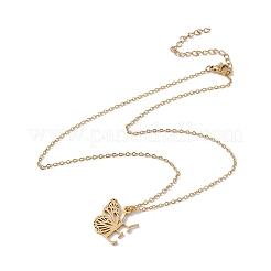 Lettera iniziale con collana pendente a farfalla&nbsp;NJEW-C026-01G-E