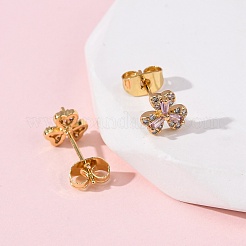 Pendientes de flor de circonita cúbica con micro pavé de latón&nbsp;EJEW-K267-34G