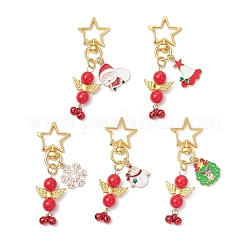 5 pz decorazioni natalizie con ciondolo in lega smaltata e angelo in acrilico opaco&nbsp;HJEW-JM04243
