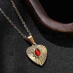 Collane con ciondolo a forma di cuore in acciaio inossidabile 304 con zirconi cubici rossi&nbsp;NJEW-S439-06G