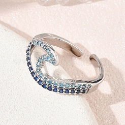 Messing Micro Pave Zirkonia Manschette offene Ringe&nbsp;CU-CBAEC29-06P