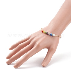 Bracciale rigido con perle tonde in vetro millefiori fatto a mano con perla&nbsp;BJEW-JB08327