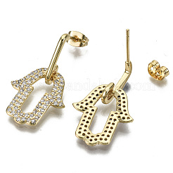 Orecchini pendenti in zircone chiaro con micro pavè di zirconi in ottone&nbsp;EJEW-S208-118-NF