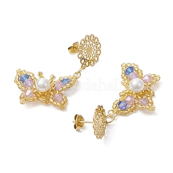 Boucles d'oreilles à tige en perles de verre et papillon&nbsp;EJEW-MZ00271-03