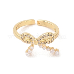 Offene Manschettenringe aus Messing mit Schleife und Mikropflaster aus klarem Zirkonia für Damen&nbsp;RJEW-S417-05G