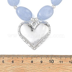 Colliers de perles ovales avec pendentif cœur en acrylique et imitation pierre précieuse pour femmes&nbsp;NJEW-JN06479-02