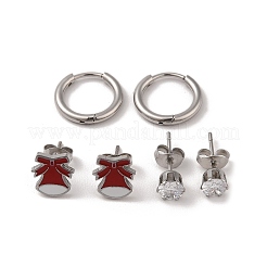 3 par de pendientes de aro y tachuelas de acero inoxidable 304 de 3 estilos navideños para mujer&nbsp;EJEW-K279-12G-P