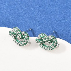 Boucles d'oreilles puces en laiton à nœud et micro-pavé de zircone cubique&nbsp;EJEW-C174-01P